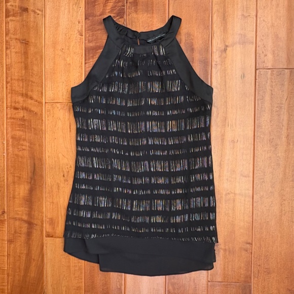 WHBM Black Metallic Silk Tank Blouse Size 2 High-Neck Black - Picture 3 of 13